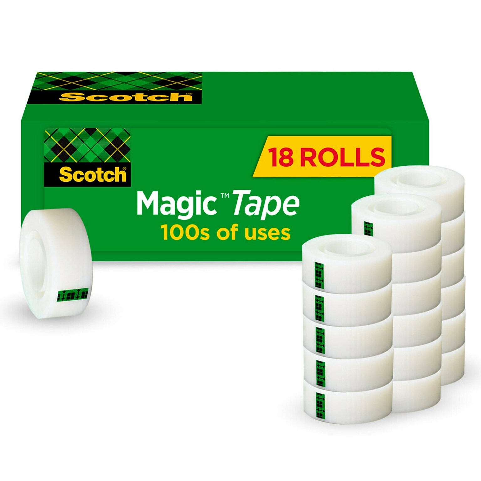 Scotch Magic Invisible Tape Refill, 3/4 x 27.77 yds., 1 Core, Clear, 18 Rolls/Pack (810K18CP)