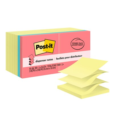 Post-it Dispenser Pop-up Notes Value Pack, Canary Yellow and Assorted colors, 3 in x 3 in, 100 Sheet
