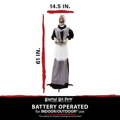 Haunted Hill Farm Life-Size Animatronic Zombie Maid Holding Tray (HHLADY-7FLSA)