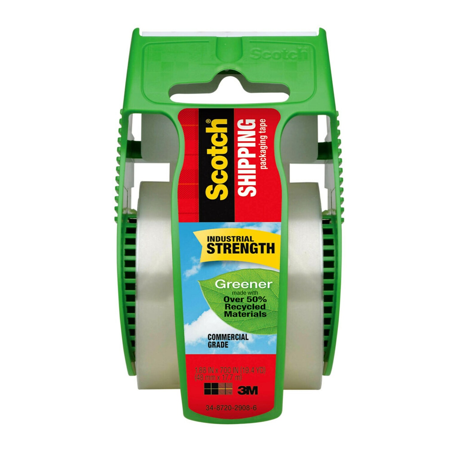 Scotch Greener Commercial Grade Packaging Tape with Dispenser, 1.88 x 19.4 yds., Clear (175G)