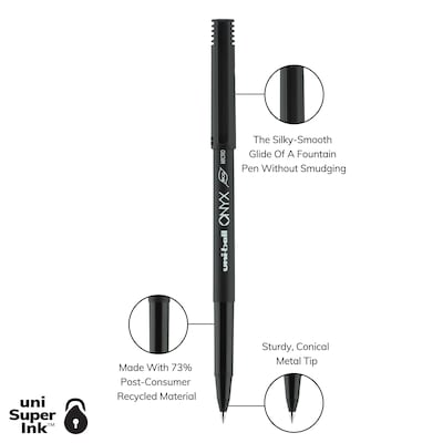 uni-ball Onyx Rollerball Pens, Micro Point, 0.5mm, Black Ink, Dozen (60040)