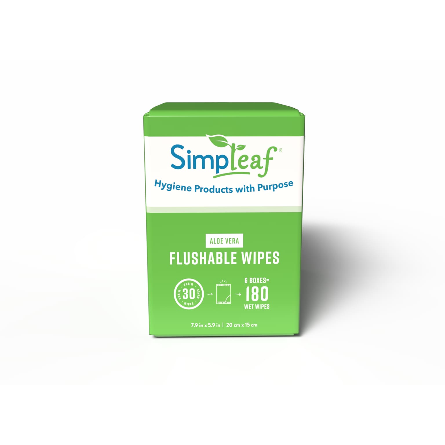 Simpleaf Aloe Vera Scented Flushable Wipes, 30 Single Wipes/Box, 6 Boxes/Carton (S-004-180counts)