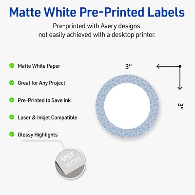 Avery Laser/Inkjet Circle Multipurpose Labels, 3 Dia., White, 60/Pack (S00F8N)