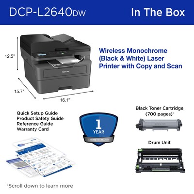 Brother RDCP-L2640DW Refurbished Wireless, Black & White, All-In-One Laser Printer, Refresh Subscription Ready