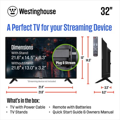 Westinghouse HX Series 32" 720p TV, Black (WD32HX1201)
