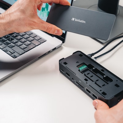 Verbatim USB-C Pro SSD Enclosure Universal 15-in-1 Docking Station for Windows 11/10/8, MacOS x 10.4 or above Laptop (32173)