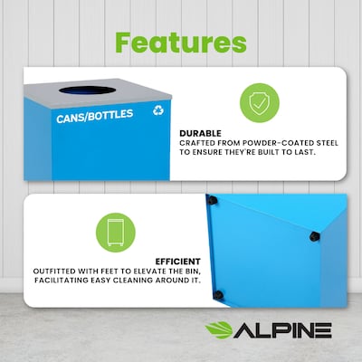 Alpine Industries Steel Recycling, Compost, and Trash Can Set, 29 Gallon, 3/Pack (ALP4450-BLK-KIT36)