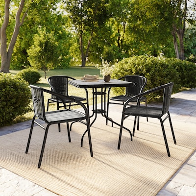 Flash Furniture Lila 28'' Square Table with 4 Rattan Stack Chairs, Black (TLH073SQ037BK4)