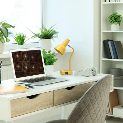 Simple Designs Sleek Essentials LED Desk Lamp, 15.2", with USB Ports, Yellow (LD1072-YLW)