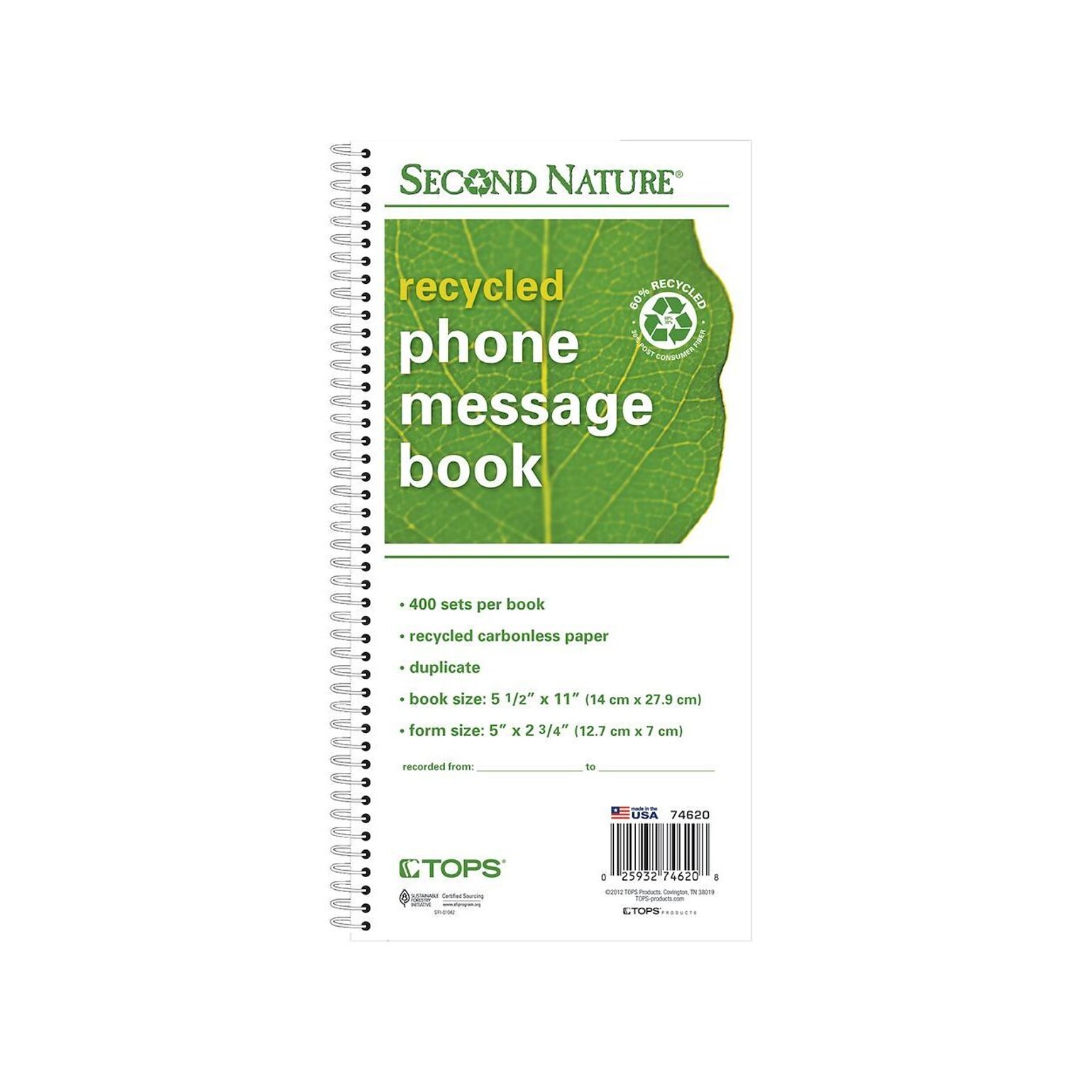 TOPS® Phone Message Book, Ruled, 2-Part, 11 x 5 1/2 White/White,  (74620)