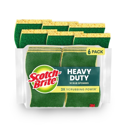 Scotch-Brite Heavy Duty Sponge with Scrubber, Green/Yellow, 6 Sponges/Pack (426)