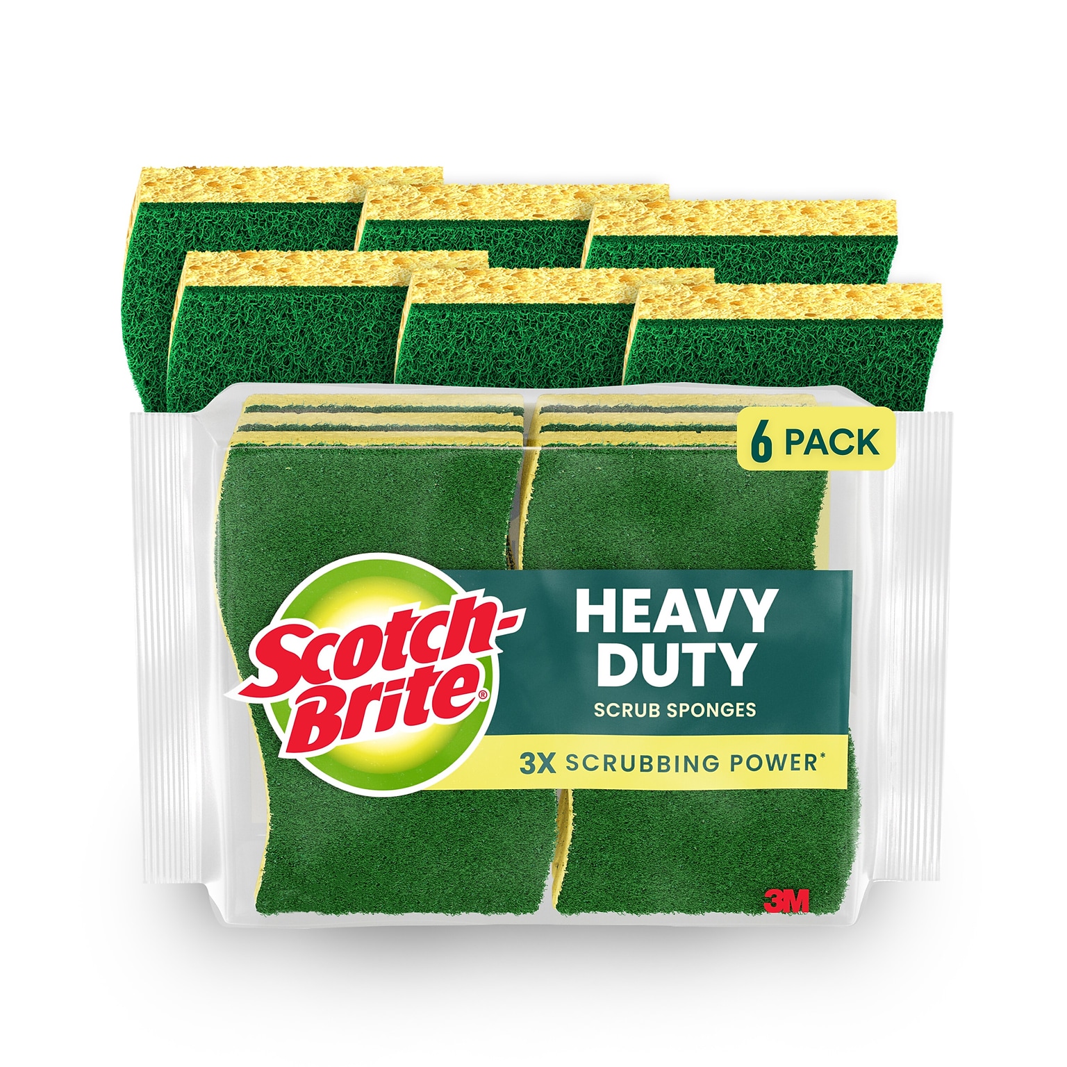 Scotch-Brite Heavy Duty Sponge with Scrubber, Green/Yellow, 6 Sponges/Pack (426)