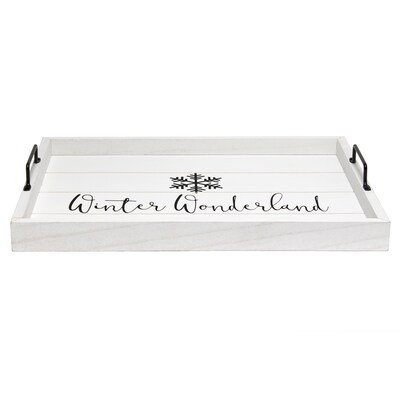 Elegant Designs "Winter Wonderland" Decorative Wood Serving Tray w/ Handles, 15.50" x 12", White Wash (HG2000-WWW)