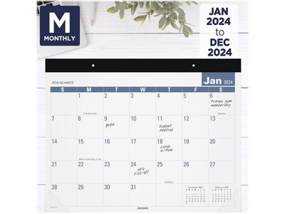 2024 AT-A-GLANCE Easy to Read 21.75 x 17 Monthly Desk Pad Calendar, White/Blue (SKLP24-32-24)