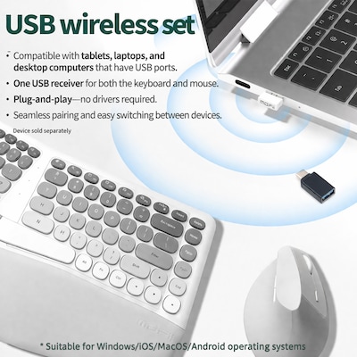SaharaCase Split Ergonomic Wireless Keyboard and Mouse Combo, White (KB27)
