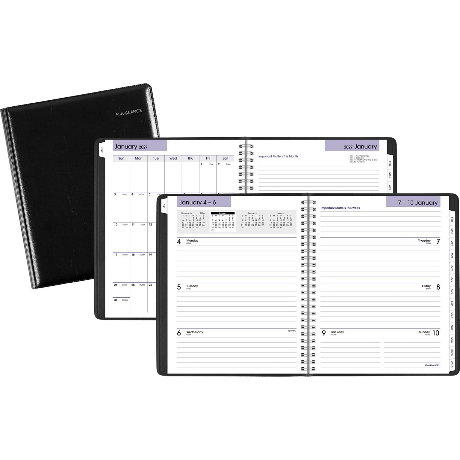 2027 AT-A-GLANCE DayMinder Executive 7 x 8.75 Weekly & Monthly Planner, Faux Leather Cover, Black (G545-00-27)