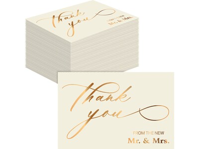 Better Office Wedding Thank You Cards with Envelopes, 4" x 6", Ivory/Metallic Gold, 50/Pack (64644-50PK)