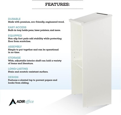 AdirOffice 46"H Floor Standing Lectern with Adjustable Shelf, White (661-01-WHI)