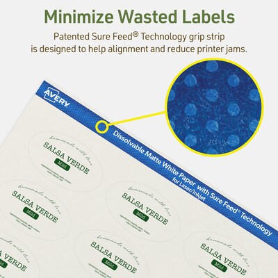 Avery Dissolvable Oval Multipurpose Labels, 1.5" x 2.5", Off-white, 180/Pack (94051)