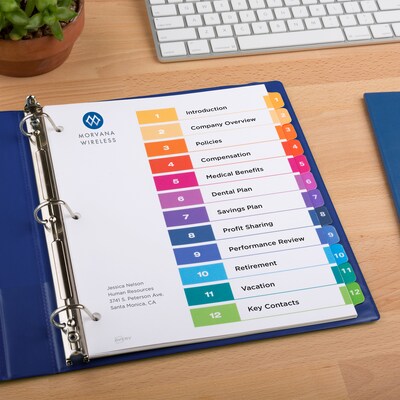 Avery Ready Index Numeric Paper Dividers, 12-Tab, Multicolor, 6/Pack (11196)