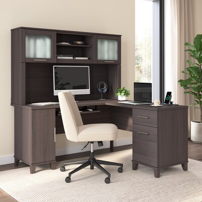 Bush Home Somerset 60W L Shaped Computer Desk with Hutch, Storm Gray (SET002SG)