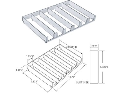 Azar 3.5" x 12" Pegboard 6-Compartment Cosmetic Tray with Tester Tray, Clear, 2/Pack (225840-TESTER-6COMP-2PK)