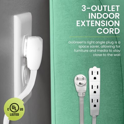 GoGreen Power 8' Extension Cord, 3-Outlet, 16 AWG, White (GG-19608)