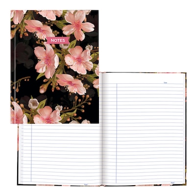 Blueline Fashion Hard Cover Index Notebook, 7.25 x 9.25, College Ruled, 96 Sheets, Cherry Tree Lan