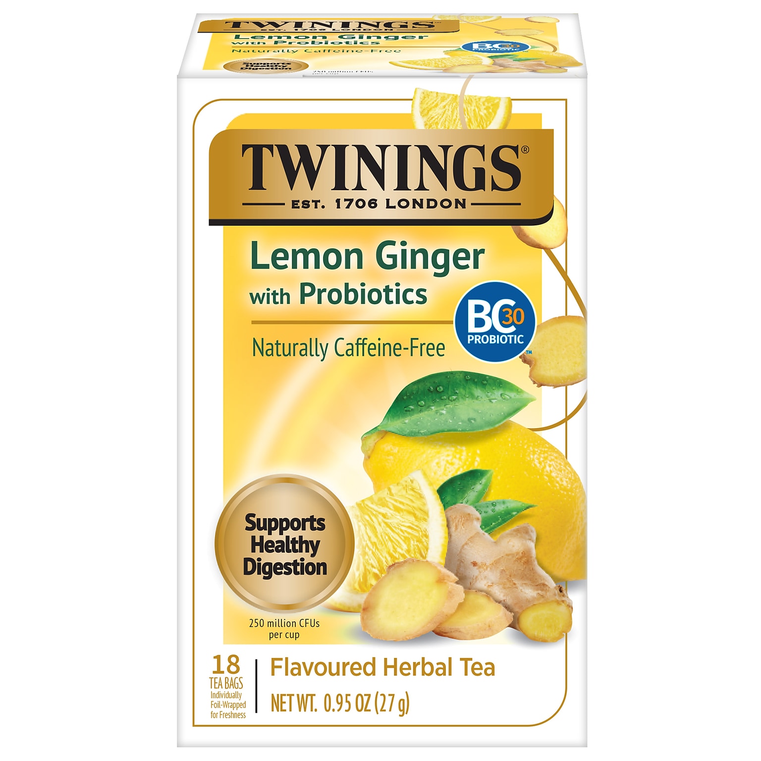 Twinings Decaf Probiotic Lemon & Ginger Herbal Tea Bags, 18/Box (TNA95223)