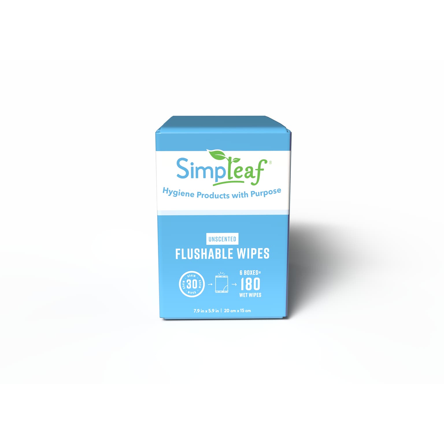 Simpleaf Unscented Flushable Wipes, 30 Single Wipes/Box, 6 Boxes/Carton (S-011-180counts)