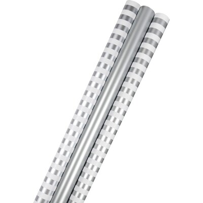JAM Paper Gift Wrap, 53.5 x 30, Silver, 3/Pack (368532535)