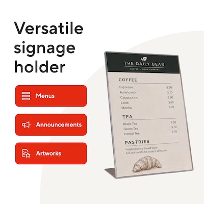 Staples Sign Holder, 8.5 x 11, Clear Plastic (53126/18387)