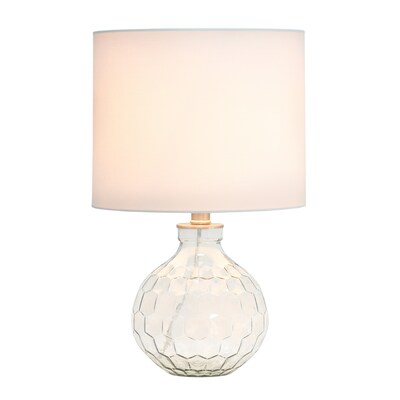 Lalia Home 17.75 Contemporary Engraved Honeycomb Glass Table Desk Lamp with White Fabric Shade, Cle