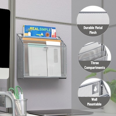 Mind Reader 3-Pocket Metal Mesh Mountable Wall File, Letter Size, Silver (WAFIST3-SIL)