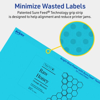 Avery Printable Rectangle Multipurpose Labels, 2.5" x 4", Bright Blue, 30/Pack (94245)