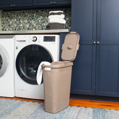 Mind Reader 10.57-Gallon Laundry Hamper with Lid, Plastic, Tan (40HAMP-BRNM)