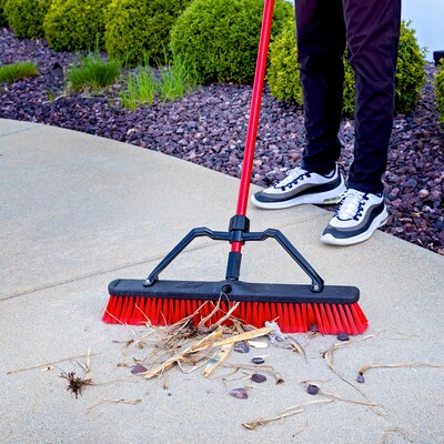 Libman Commercial 24" Multi-Surface Heavy-Duty Push Broom, Red & Black Bristles, 3/Carton (823)
