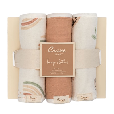 Crane Baby Parker Baby Burp Cloth Set, 3-Piece, Rainbow/Butterfly (BC-100BCS-2)