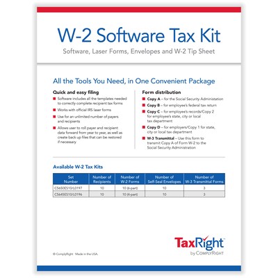 TaxRight 2025 W-2 Tax Form Tax Forms, Envelopes, TipSheet & Software, 4-Part, 10/Pack (SC5645ES10)