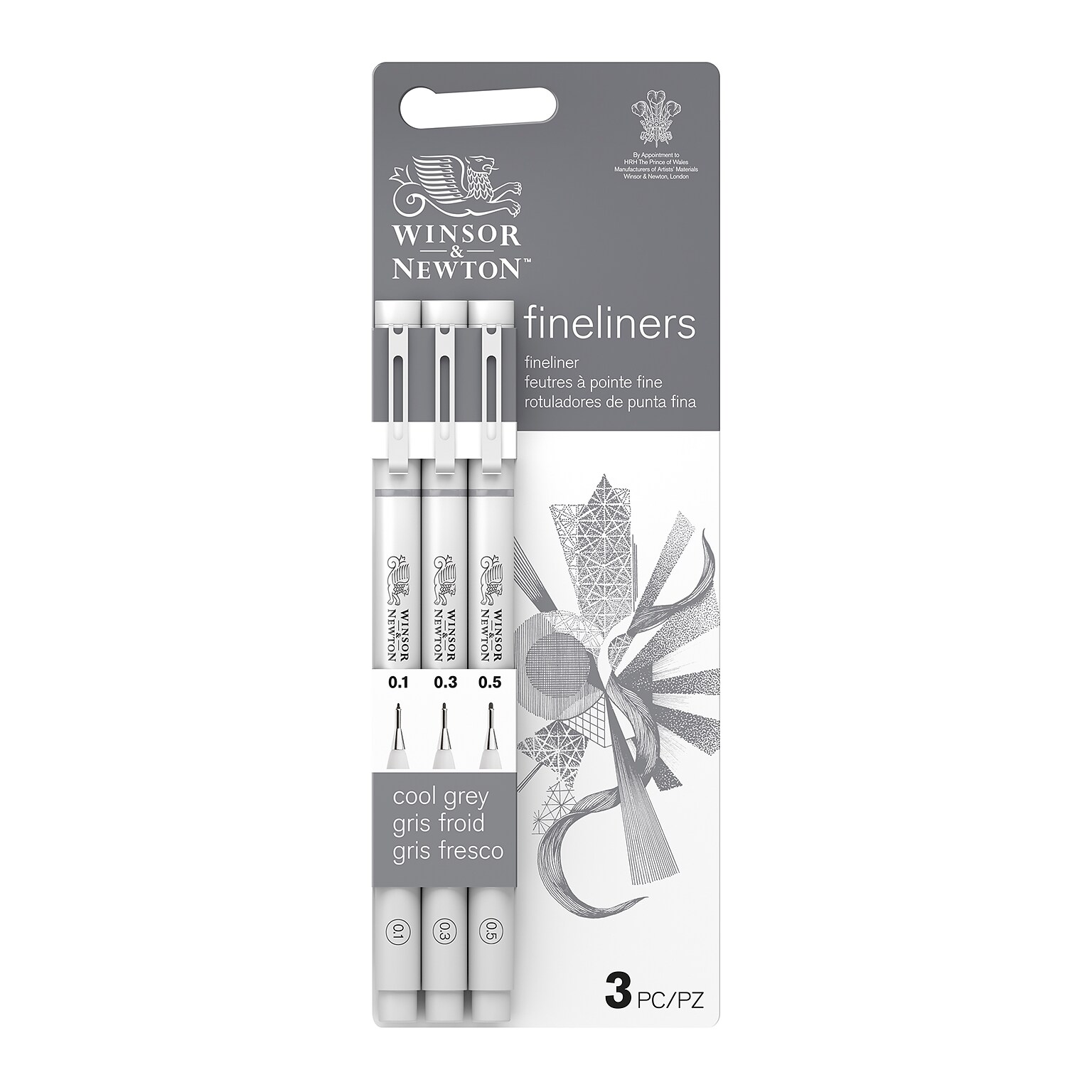 Winsor & Newton Graphic Marker, Fineliner Pens, Cool Grey Ink, 3/Set (WNX0290108)