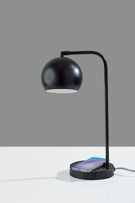 Adesso Emery SuperCharger Incandescent Desk Lamp, 19"H, with USB Port, Black (2624-01)