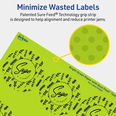 Avery Laser/Inkjet Multipurpose Circle Labels, 2.5" Dia., Bright Green, 720/Box (94502)
