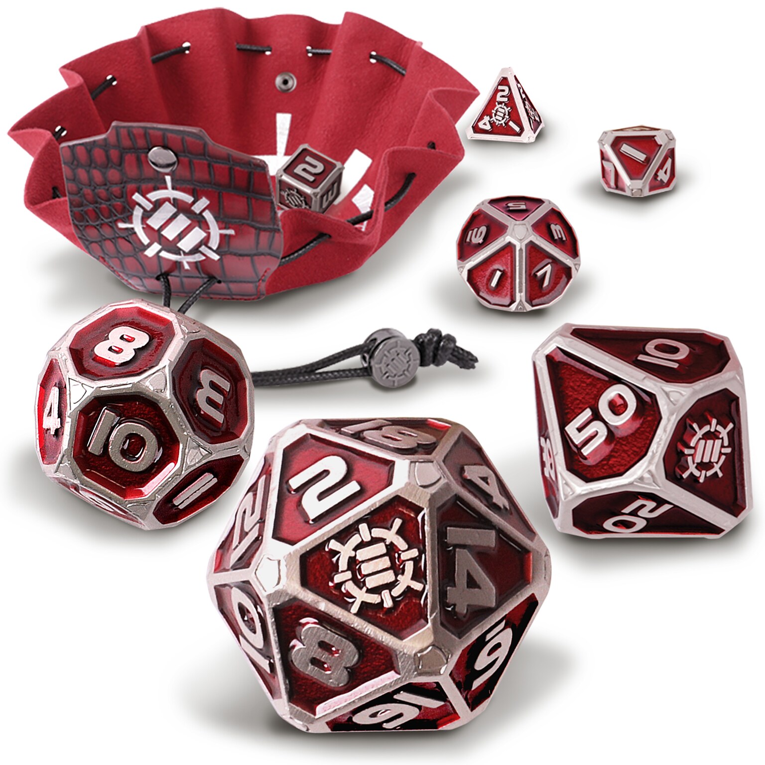 ENHANCE DnD Solid Metal Dice Set, Red (ENTTDM7520RDWS)