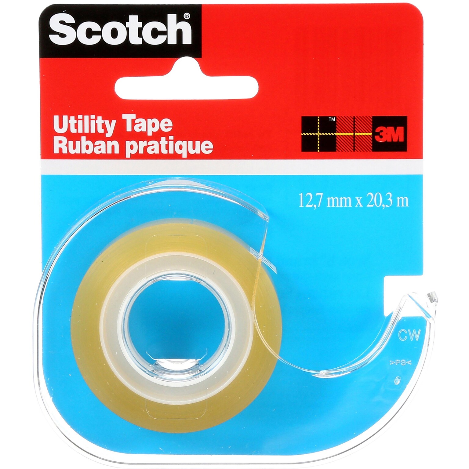 Scotch Utility Transparent Clear Tape with Dispenser, 0.5 x 22.2 yds., 1 Core, Clear (RK-2S)