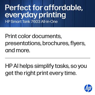 HP Smart Tank 7603 Wireless All-in-One Supertank Printer, Up to 3 Years of Ink Included (D34F7A)
