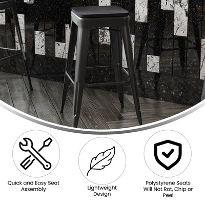 Flash Furniture Cierra Industrial Metal Indoor Bar Height Stools without Back, Black, 4-Pieces/Pack (4ET32030BKRPL2B)