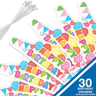 Carson Dellosa Education Happy Birthday Crowns, 14.5" x 5.12", Multicolored, 30/Pack (CD-101100)