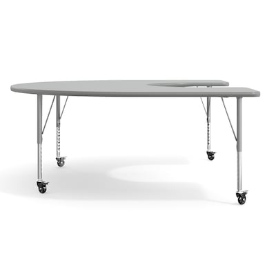Flash Furniture Wren Horseshoe Activity Table, 66" x 60", Height Adjustable, Gray Top/Silver Frame (XUA6066HRSEGTPC)