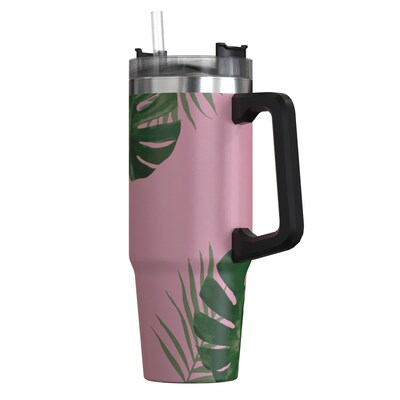 Outdoors Professional Stainless Steel Double-Walled Vacuum Insulated Tumbler with Straw, 30 oz., Tropical Pink (OUTD9225)