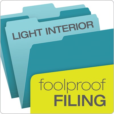 Pendaflex Recycled File Folder, 2/5-Cut Tab, Letter Size, Aqua, 100/Box (42101/3AQU)